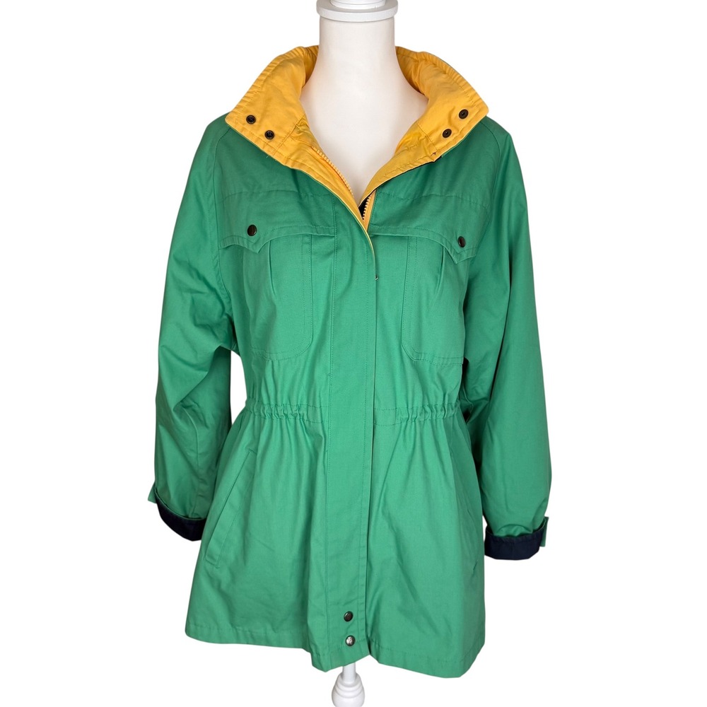 Vintage London Fog Winning Edge Green Utility Jacket Yellow Lining Womens Large‎